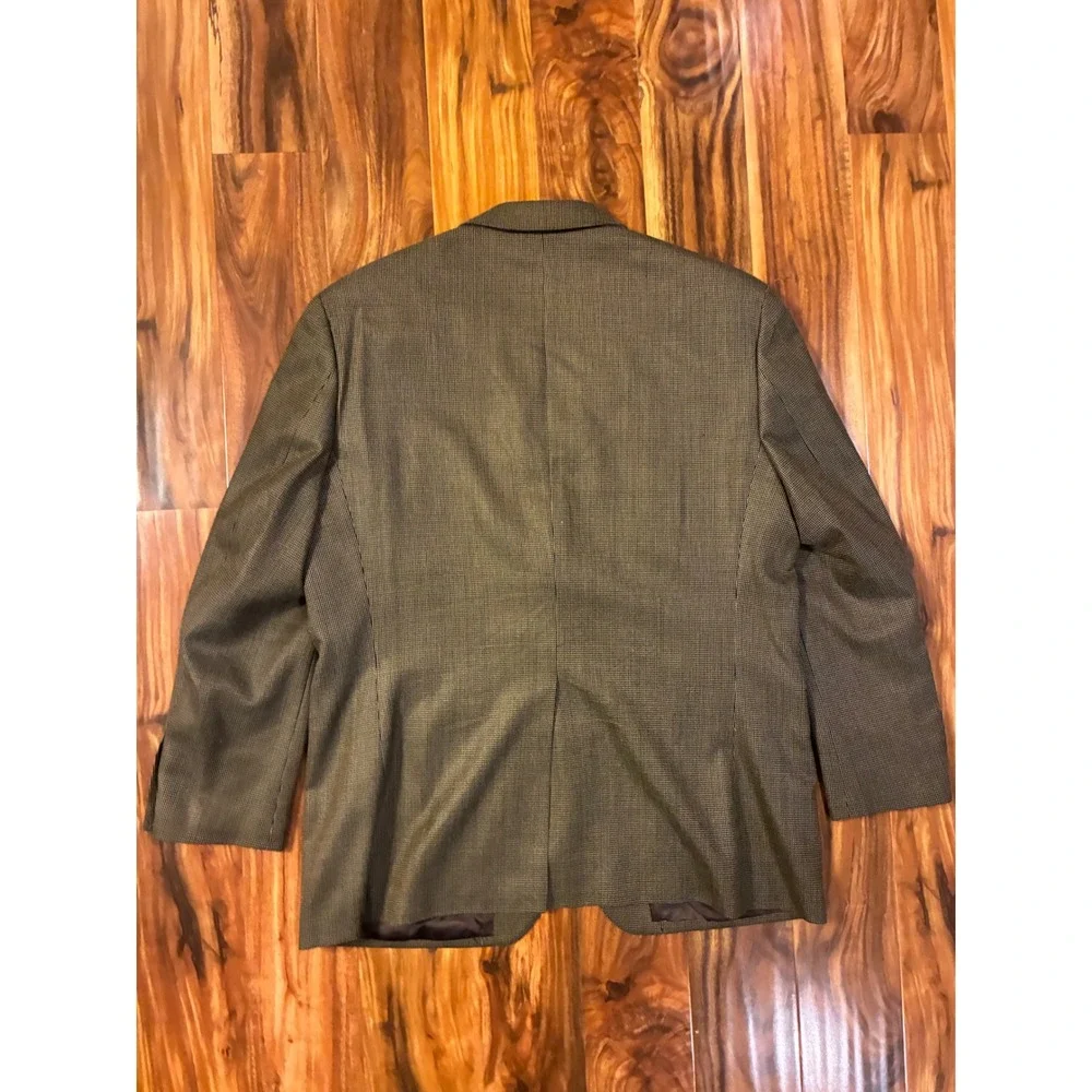 Ralph Ralph Lauren Silk Wool Houndstooth Blazer Mens 44R Olive Brown Vintage Y2K